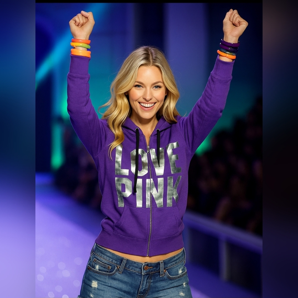 NEW VICTORIA SECRET PINK LEOPARD BLING HOODIE SWEATSHIRT sz M